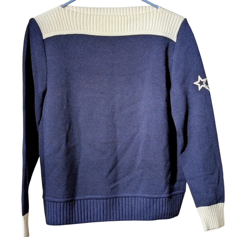 St. John Sportswear Logo By Marie Gray Navy Cream Star Logo Sleeve Sweater Sz S